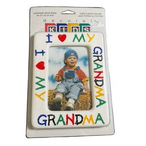 I Love My Grandma Photo Frame White Colorful Crayon 3x5 4x6 NEW Decorel Vintage